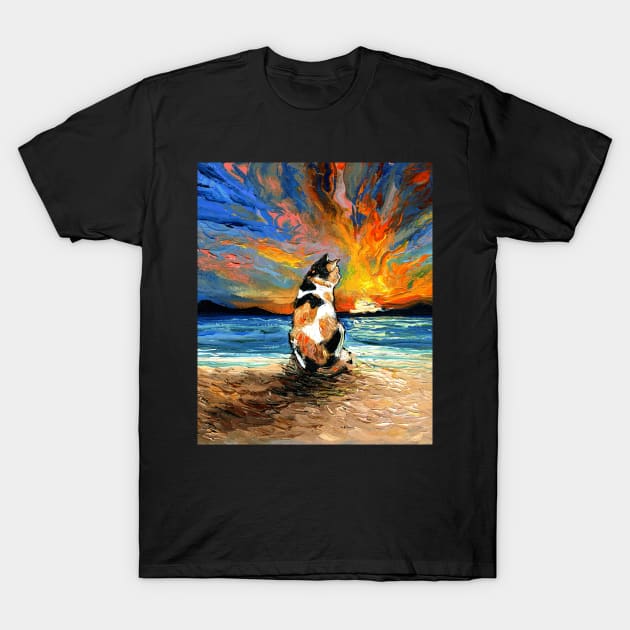 Beach Days - Calico Cat T-Shirt by sagittariusgallery